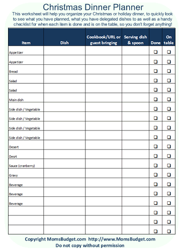 Christmas Dinner Planner – Free Printables