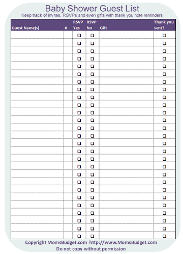 Baby Shower Guest List Printable