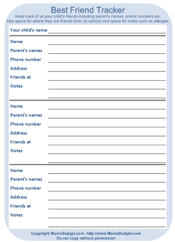 Best Friend Tracker Worksheet Blue