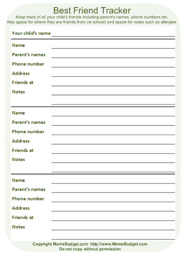 Best Friend Tracker Worksheet Green