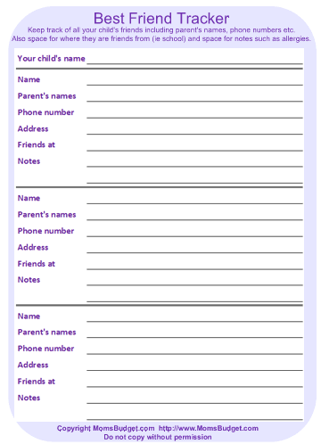 Best Friend Tracker Worksheet Purple