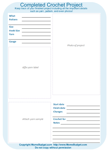 Crochet Project Tracker Worksheet