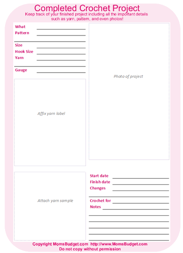Completed Crochet Project Worksheet Pink