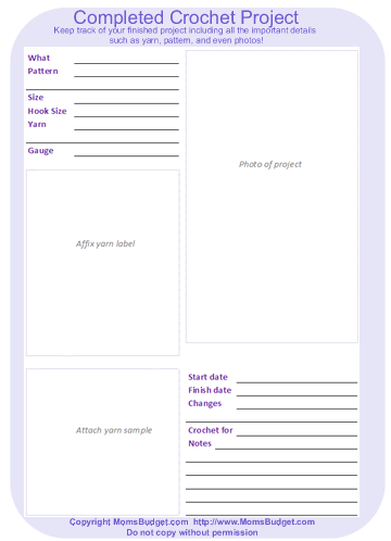 Completed Crochet Project Worksheet Purple