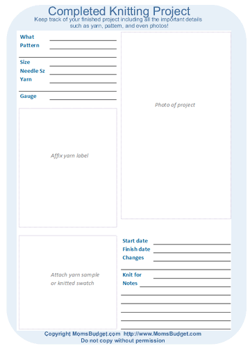 Completed Knitting Project Worksheet Blue