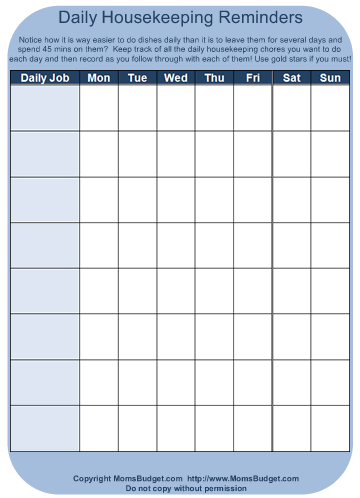 Free Daily Housekeeping Reminders Worksheet: Simplify Your Chores