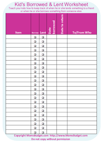 Free Download: Kid’s Borrowed & Lent Worksheet – Keeping Track Made Fun!