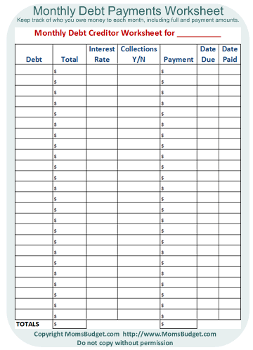 Master Your Debt with Our Monthly Debt Payments Worksheet Printable