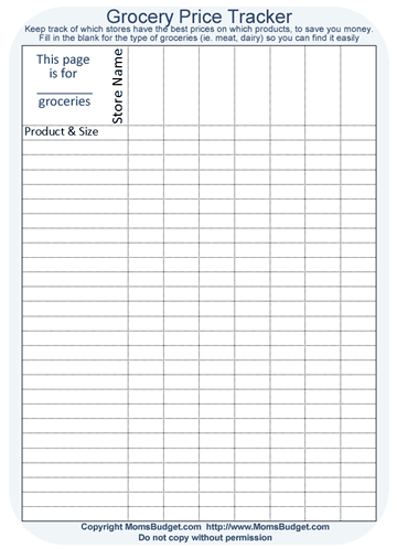 Grocery Price Tracker Worksheet Printable Blue