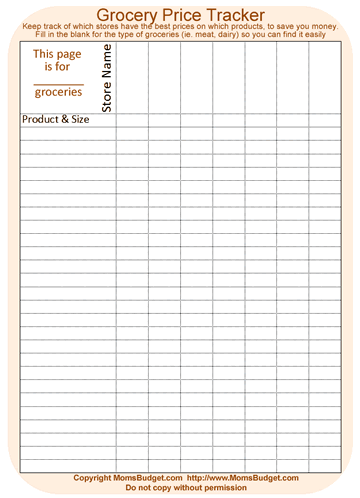 Grocery Price Tracker Worksheet Orange