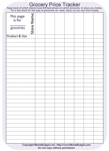 Grocery Price Tracker Worksheet Purple