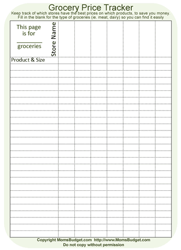 Grocery Price Tracker Worksheet Green
