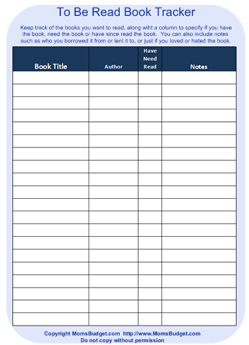 To Be Read Book Tracker Worksheet